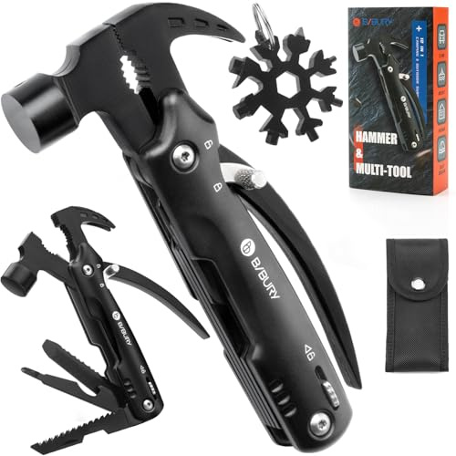 BIBURY Gifts for Men, Mini Hammer Multitools and Snowflake Multi Tool | Unique Christmas Birthday Gift Ideas, Outdoor Accessories Camping Tools Stocking Fillers Gadgets for Men Gifts for Him Black