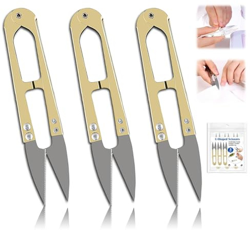 3Pcs U-Shaped Sewing Scissors, High-Carbon Steel Thread, Yarn, Embroidery Clippers, Mini Small Snips Trimming Nipper, for Embroidery, Fabric Cutting, Crafting, DIY Supplies (Gold)