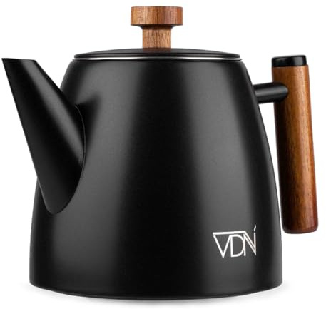 VDN Teekanne mit Siebeinsatz - Teapot [1L, 5-6 Tassen] - Teekanne Thermo, Edelstahl [Doppelwandig, bis zu 1h warm] - Teebereiter [für losen Tee, Ingwer & Kräutermischungen] - 802