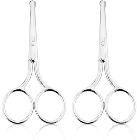 2-teilige Professionelle Pflegeschere für die Körperpflege Haarschneideschere Augenbrauenschere Nasentrimmer Gesichtshaarentfernung Edelstahlschere mit Runder Spitze (Silber)