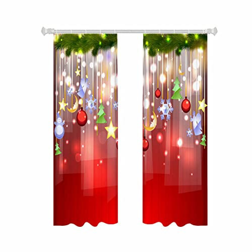 Aznever Weihnachtsgardinen, Gardine Weihnachten, 2 Stück Roter Weihnachts-Polyester-Fenstervorhang - Weihnachts-Vorhang Für Spooky Holiday Supplies Fensterdekoration Requisiten