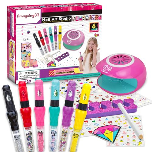 Dkinghome Nagelstudio Kinder Geschenke für Mädchen Wasserbasis Nagellack Kinder Geschenk 6 7 8 9 10 11 12 Jahre Make-up Mädchen Spielzeug Geburtstagsgeschenke für Nail Art Set