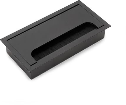 Emuca - Cable Organizers for Table, Rectangular, 160x80mm, recessed, Aluminium, Black Painted