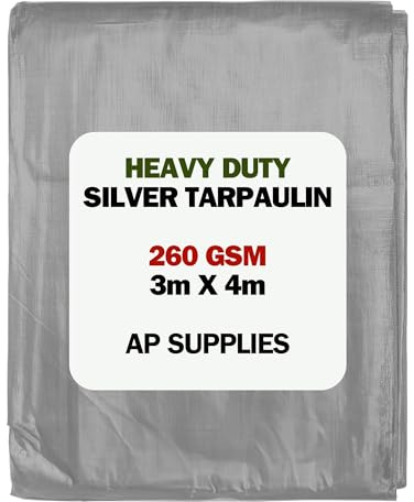 AP Supplies Silver Tarpaulin 260gsm, 3m x 4m, Waterproof