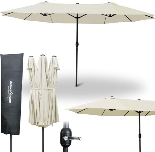 deluxe4home® XXL Doppelsonnenschirm 4,5 x 2,6m Creme I Sonnenschirm Extra groß I Terrassenschirm mit Handkurbel I Ampelschirm