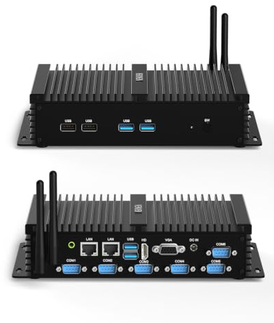 VENOEN Mini PC Industrial sin Ventilador W11 Pro, Core i7 8550U, HD, VGA, 2 Display, RJ45 LAN, 6 RS232 COM, USB, WiFi de Doble Banda, BT4.0, Pequeño Ordenador ITX, Auto Power On, 8GB D4 256GB SSD