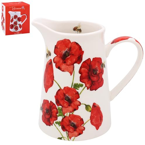 Lesser & Pavey Sarah Boddy BeeTanical Poppy Jug | Ceramic or Glass for Kitchen Use | Beautiful Cream or Milk Jug for Daily Needs | Versatile Water Jug