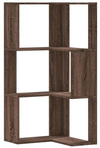 vidaXL Eckregal, Bücherregal Regal 3 Böden, Standregal Bücherschrank für Wohnzimmer, Aktenregal Büroregal Wandregal, Braun Eichen-Optik Holzwerkstoff