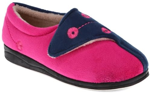 Pavers Womens Wide Fit Warm Antibacterial Slippers | All Year Round | Adjustable Slipper | Riptape | Flat