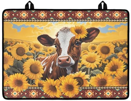 NETILGEN Western Aztec Sunflower Cow Stove Cover for Electric Stove,Heat Resistant Stove Top Cover for Glass Top,Foldable Glass Stove/Cooktop Top Protector,Kitchen Accessories Decor,29.18x20.96