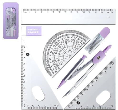 Winkelmesser- und Zirkel-Set, Zirkel-Set | Mathe-Winkelmesser-Kompass mit Linealen - Zeichnen von Zirkeln mit Mathe-Winkelmesser, Geodreiecken, Lineal und mehr für Schüler, die Hausaufgaben machen
