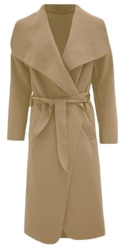 RATAZ Women’s Long Duster Jacket Ladies Waterfall Italian Belted Coat Plus Size UK 8-22 (UK, Alpha, One Size, Regular, Regular, M/L (12-14), Camel)