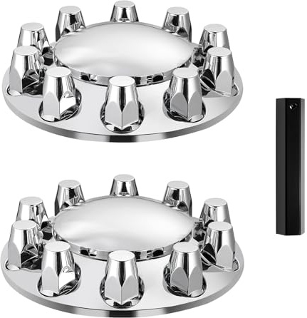 VEVOR Copridadi Ruota Asse Anteriore 2 Pezzi, Copriruota Altamente Compatibile in ABS Zincato per Semirimorchi, Copriasse Curvo per Semirimorchio, Copridadi Ruota, Attrezzi Montaggio Argento Lucido