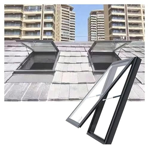 PFCDZDU Uscita Lucernario sul Tetto, Tetto Piano Inclinato Vetro Temperato Illuminazione Finestra Pozzo, Manuale Sfiato Alluminio Manutenzione Botola per Soffitta Terrazza(29.5x35.4in/75x90cm)