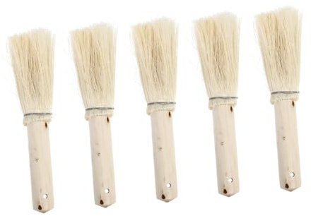 HAWILLOSCH 5pcs Coconut Fiber Pot Brush Wooden Handle, Natural Dishwashing Tools for Non-stick Kitchen Pots and Barbecue Clean, 13cm Beige Handle Suitable for Kitchen and Cooking Cleanup