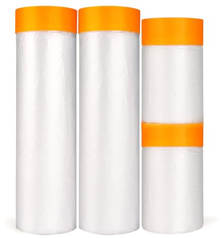 LLPT Abdeckfolie Klebeband mit Folie 4 Packungen Orange 55cm + 140cm | Vielseitige Maler-Abdeckplane aus Kunststoff für Autowände Möbel Lackierungen und Spritzschutz