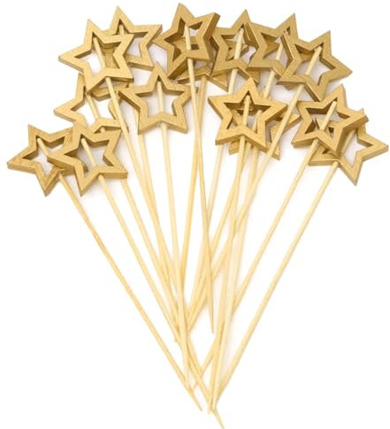 WUSJCOF 50 Piezas de Cóctel de Madera Estrella, para Frutas, Fingerfood, Decoración de Cócteles, Frutas en Forma de Estrella, para Cócteles (12,5cm)