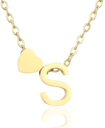 AFSTALR Herz Kette mit Buchstaben Anhänger Halskette mit Buchstabe, Damen Initial Alphabet A-Z Edelstahl Gold/Silber Ketten Verstellbar, Personalisierte Schmuck Geschenke für Frauen