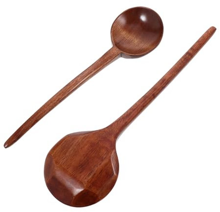 Generic 2pcs Wooden Long Handle Rice Spoon Work on Tablespoon Scoop Ramen Spoon Soup Ladle Wok Japanese Kitchen Spoon Wooden Spoons for Cooking Wood Mixing Tongs Large Spoon Brown Phoebe