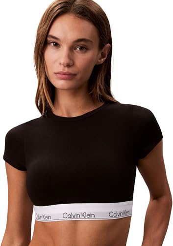 Calvin Klein Donna T-Shirt a Bralette Collo Alto, Nero (Black), S
