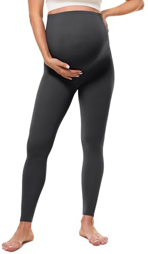 BAYDI Clouduxi 60 cm gravidleggings, hög midja, gravidleggings, ogenomskinliga, mammabyxor, kvinnor, mjuka, elastiska, mammamode, Grafitgrå, M