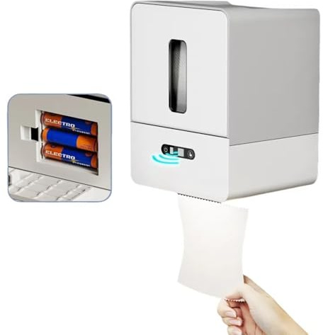 Dispensador inteligente de toallas de papel sin contacto, dispensador automático de sensor de movimiento eléctrico mejorado 2024 con luz nocturna, 3 niveles de dispensación ajustables, impermeable,