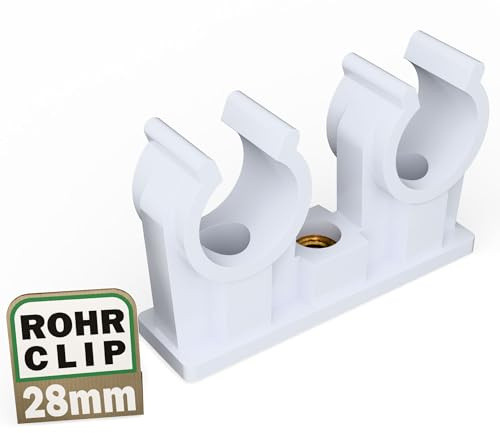 FUX 20 clips de tubo de 28 mm, abrazaderas de tubo con rosca de metal M6, soporte para tubos, abrazadera doble para fontanería y calefacción