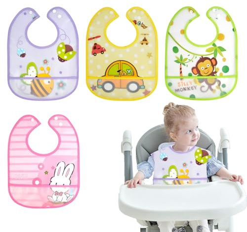 ZWWOGE 4er-Pack wasserdichte Baby-Lätzchen,latz baby,bibs,sabberlätzchen baby für Mädchen und Jungen zum sabbernden Essen, lätzchen baby mit Druckknopf,lätzchen baby abwaschbar