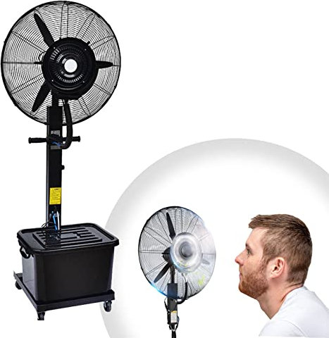 Ventilatore industriale a piedistallo da 26, ventilatore nebulizzatore ad alta velocità, nebulizzatore in metallo a 3 pale, ventilatore nebulizzatore per esterni da 30, serbatoio dell'acqua da 11