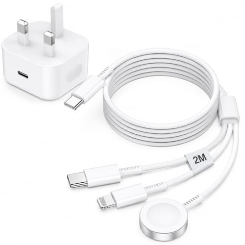 2026 Upgraded 3-in-1 Apple Watch Charger with 20W USB-C Plug, 2M Fast Charging Cable for Apple Watch Series 11/10/9/8/7/SE/Ultra 2/Ultra, Compatible with iPhone 17/16/15/14/13 and AirPods
