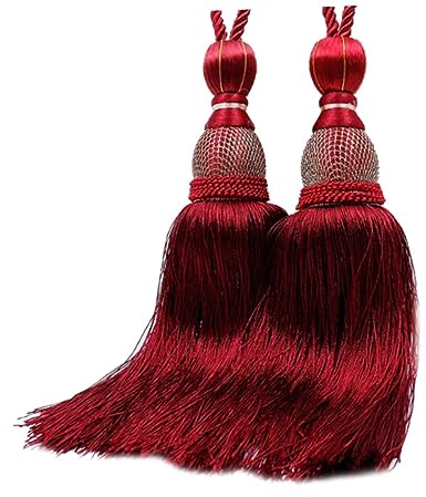 Kichvoe Embrasse de Rideau Pompon Suspendu Rouge Violacé en Polyester, Lot de 2 Accessoires Décoratifs Vintage, pour Voilages et Rideaux Fins à Usage Intérieur Salon et Séjour