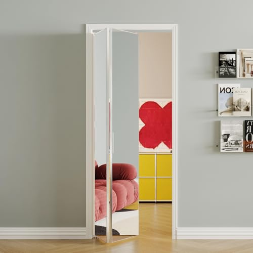SOLRIG Bifold Doors, Interior Mirror Closet Doors with Hardware Kit, 1-Lite Mirror Aluminum Alloy Folding Door, Perfect for 30'' x 80'' Openings, Bi fold Door for Closet, Bedroom, Silver