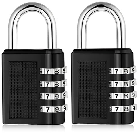 KYLOS Lot De 2 Cadenas Code De 4 Chiffres, Petit Cadenas A Code College,Valise Avion En Métal Exterieur Pour Casier Bagage Gym (Noir)
