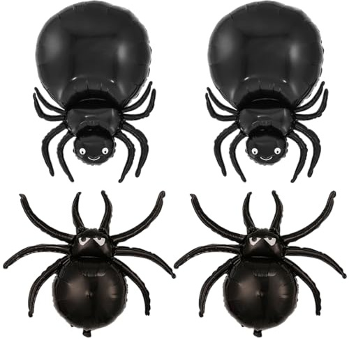 AEKZOX 4 Piezas Globos de Foil Grandes con Diseño de Araña para Decoración de Fiesta de Halloween y Cumpleaños (Globos de Araña Halloween)