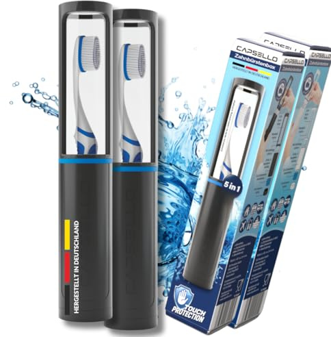 CAPSELLO 2X Zahnbürstenbox schwarz mit Touch-Protection | Professionelle Hygiene, Zahnbürsten-Etui hält sauber & schützt vor Berührungen, Luft- & lichtdurchlässig | Made in Germany