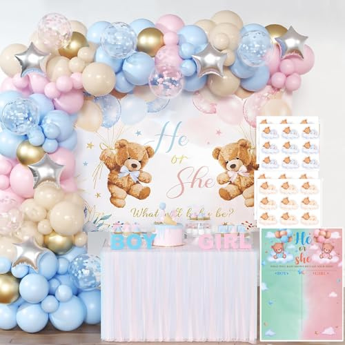 Gender Reveal Party Deko mit Abstimmung Poster, Hintergrund mit Bärenmotiv