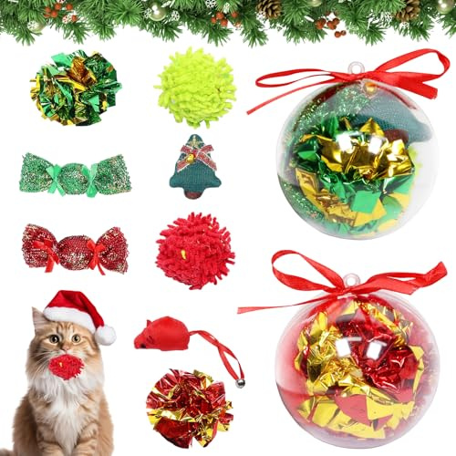 Set di giocattoli per gatti di Natale, 8 pezzi, interattivi, regalo di Natale, per gatti, giocattoli con topi giocattoli, palline per animali domestici, piccoli gattini