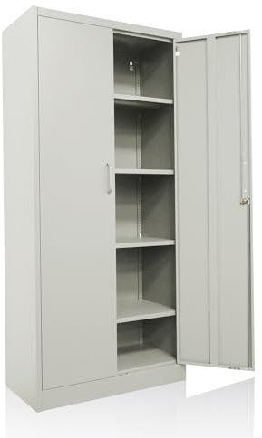 Ondis24 Aktenschrank, Büroschrank, Stahlaufbewahrungsschrank, Werkzeugschrank, Aktenschrank abschließbar, verstellbare Ablagen, mit Türmagnet, Griffen Robust und sicher (Grau, 170)