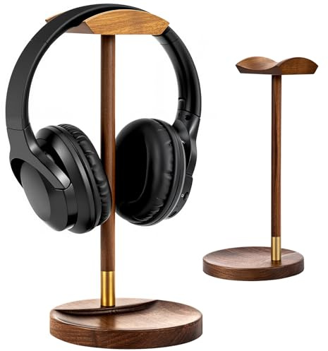 Plehood Support de Casque pour Bureau, Support de Casque de Jeu en Bois Massif, Support Universel en Bois avec Base de Rangement pour Airpod Max et Plus Encore
