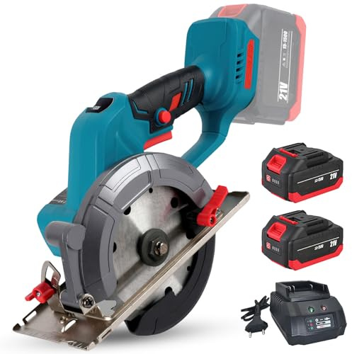 Scie circulaire sans fil 18 V, scie circulaire portative 35 mm, scie circulaire sans balais, puissance de sortie 800 W, réglage d'inclinaison jusqu'à 45°, 2 batteries, écran, coupe facilement le bois