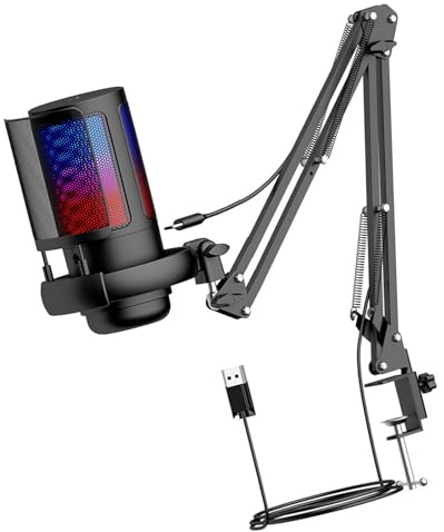UncleS 1 Set Computer Gaming Microphone USB Computer Mic With LED Light Adjustable Function For Streamers Live LED Lighting Microphone