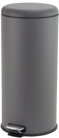 Panana 30L Rectangular Stainless Steel Kitchen Pedal Bin Modern Rubbish Waste Dustbin with Soft-Close Lid & Inner Bucket (Grey, Round 30L)
