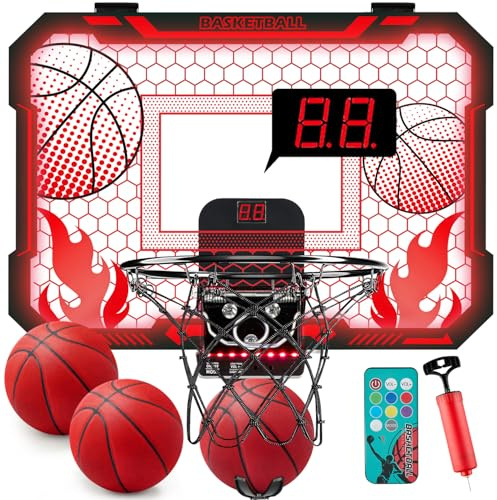 VROGTIK Indoor-Basketballkorb für Kinder mit 7 farbigen LED-Lichtern, Fernbedienung, Halterung über der Tür, Anzeigetafel - Geschenke für 4-12 jährige Jungen und Mädchen