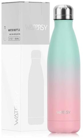 ENERGY GROUP ONLINE Borraccia Termica in Acciaio Inox 500 ml – Design WATERSY Azzurro Blu Sfumato – Isolamento 24h Freddo / 12h Caldo, Antigoccia, Senza BPA (Rosa Turchese Sfumato)