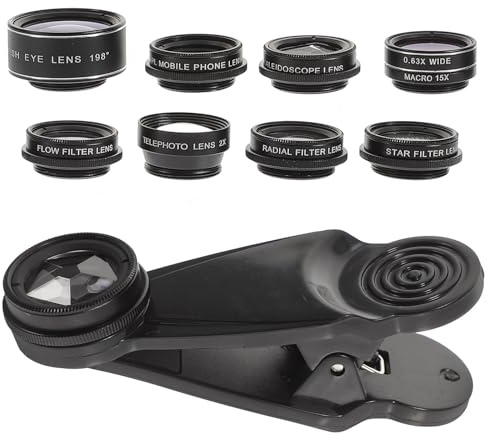 MALUGOGO Kit obiettivo fotocamera 10 in 1 per cellulare, obiettivo zoom ad alta definizione, obiettivo grandangolare macro fisheye, compatibile con smartphone, per fotografia professionale e uso in