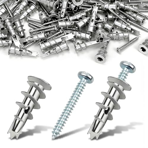 100 PCS Self-Drilling Anchor Screws, Plasterboard Fixings Heavy Duty, Cavity Wall Plugs, M4 Dry Wall Anchors for Plaster Boarding Wooden Boards