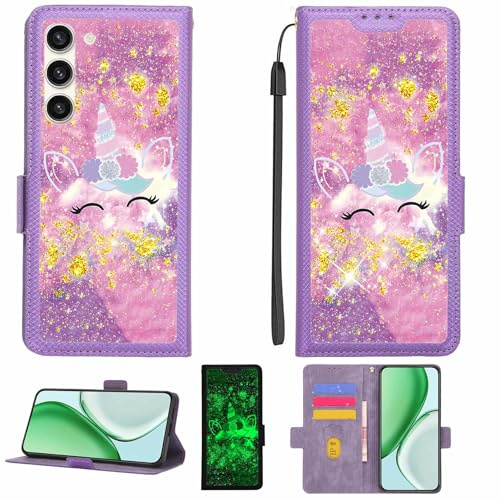 Kinetijy Coque Compatible pour Samsung Galaxy S23+ Plus Coque Étui Housse Case Support [avec Film Protecteur HD d'une dureté de 9H] [Blocage RFID][Paillettes dorées + Brillantes] LPT-DJS