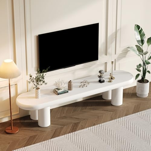 Weißer TV-Ständer für Fernseher bis 177,8 cm (70 Zoll) – stilvolles Unterhaltungszentrum aus Holz für Wohnzimmer, Esszimmer und Schlafzimmer – modernes weißes Finish, langlebig und geräumige