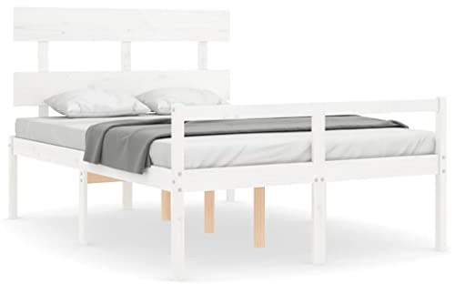 mtlskopl Seniorenbett 120x200 Kiefer Massiv Weiß mit Kopfteil hohe Sitzhöhe 45 cm Stauraum robust Lattenrost Einzelbett für Schlafzimmer Gästezimmer
