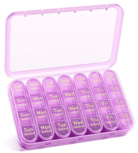 Betife pillerask organisatör 4 gånger om dagen, Betife veckovisa pillerlådor, 7 dagars tabletterförvaring, daglig pillerdispenser 7 dagars 4 fack, tablettlåda för medicinering, vitaminer och